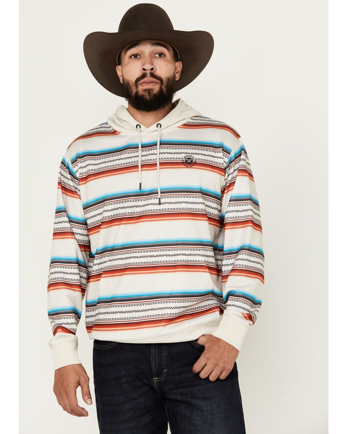 Image #1 - Hooey Men's Mesa Serape Striped Hooded Sweatshirt, Cream, hi-res