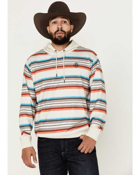Hooey Men's Mesa Serape Striped Hooded Sweatshirt , Cream, hi-res