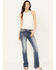 Image #3 - Miss Me Women's Dark Wash Mid Rise Stretch Bootcut Jeans, Dark Wash, hi-res