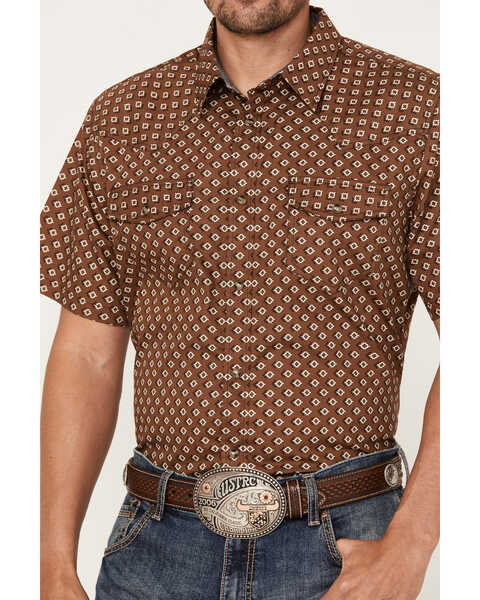 Cody James Men's Rabbit Foot Geo Print Short Sleeve Snap Western Shirt, Dark Brown, hi-res