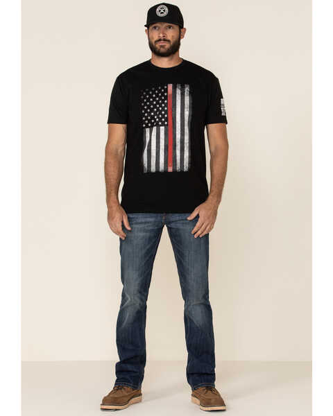 Image #3 - Brothers & Arms Men's Red Line Flag Graphic Short Sleeve T-Shirt , Black, hi-res