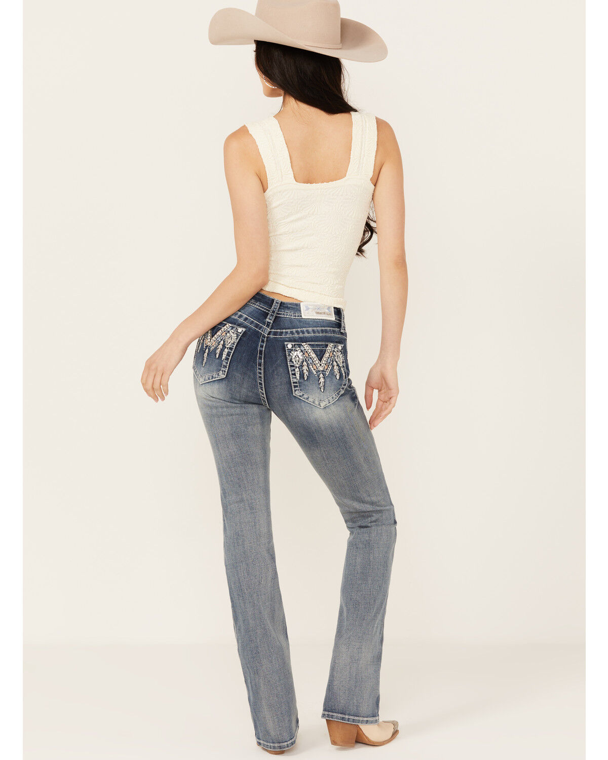 Image #1 - Grace In LA Women's Medium Wash Dreamcatcher Sequin Bootcut Stretch Denim Jeans, Medium Wash, hi-res