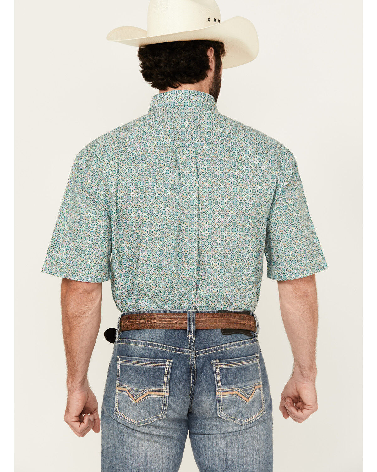 Image #4 - George Strait by Wrangler Men's Geo Print Short Sleeve Button-Down Stretch Western Shirt - Big, Turquoise, hi-res