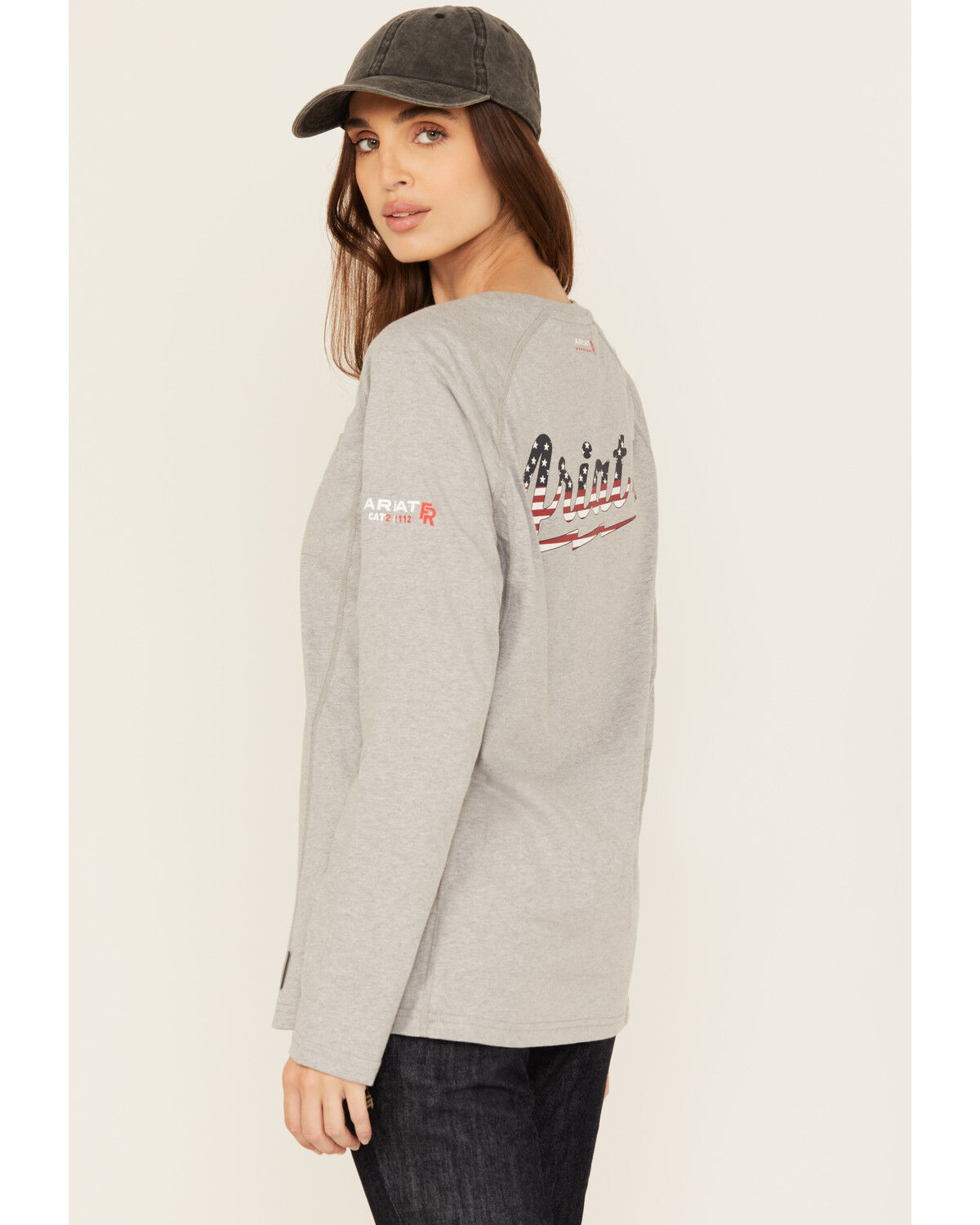 Image #1 - Ariat Women's FR Air Bolt Logo Long Sleeve Graphic T-Shirt, Grey, hi-res