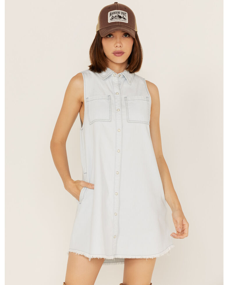 Cleo + Wolf Women's Medium Wash Sleeveless Denim Shirt Dress, Medium Wash, hi-res