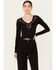 Image #1 - Shyanne Women's Long Sleeve Cutwork Front Tie Top, Black, hi-res