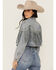 Image #4 - Veveret Women's Light Wash Studded Fringe Cropped Denim Jacket, Light Wash, hi-res