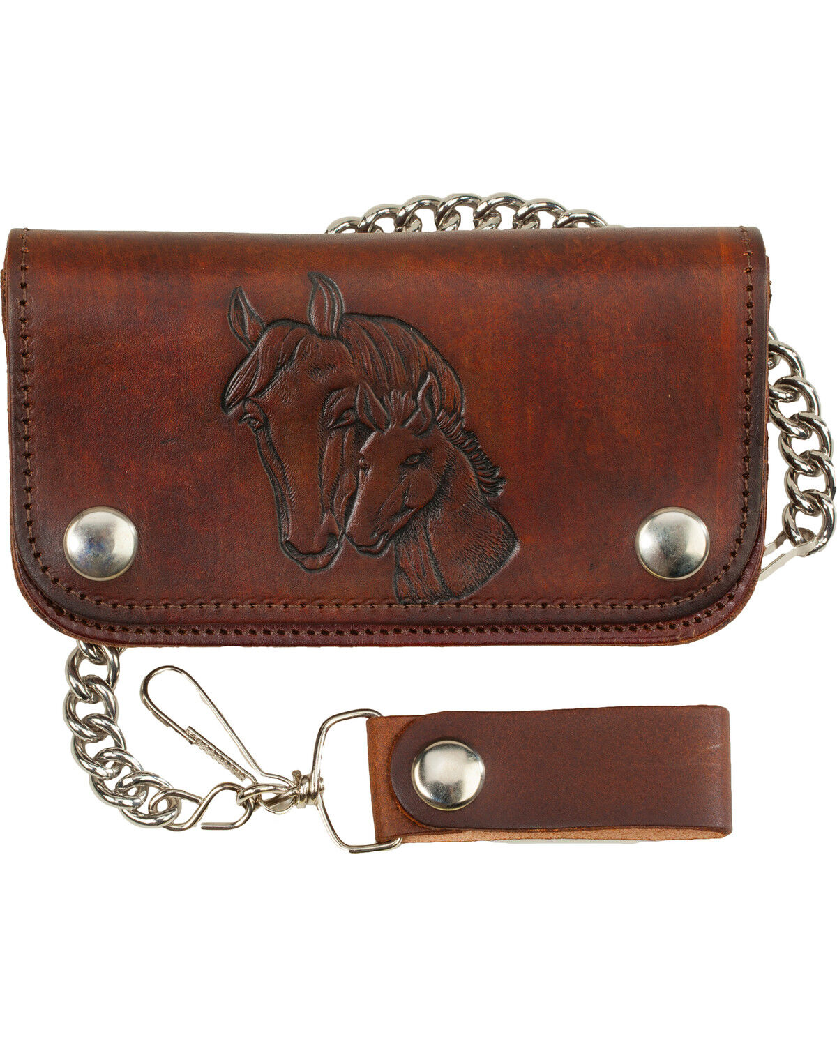 Image #1 - Western Express Men's 6" Leather Biker Horse Wallet, Brown, hi-res