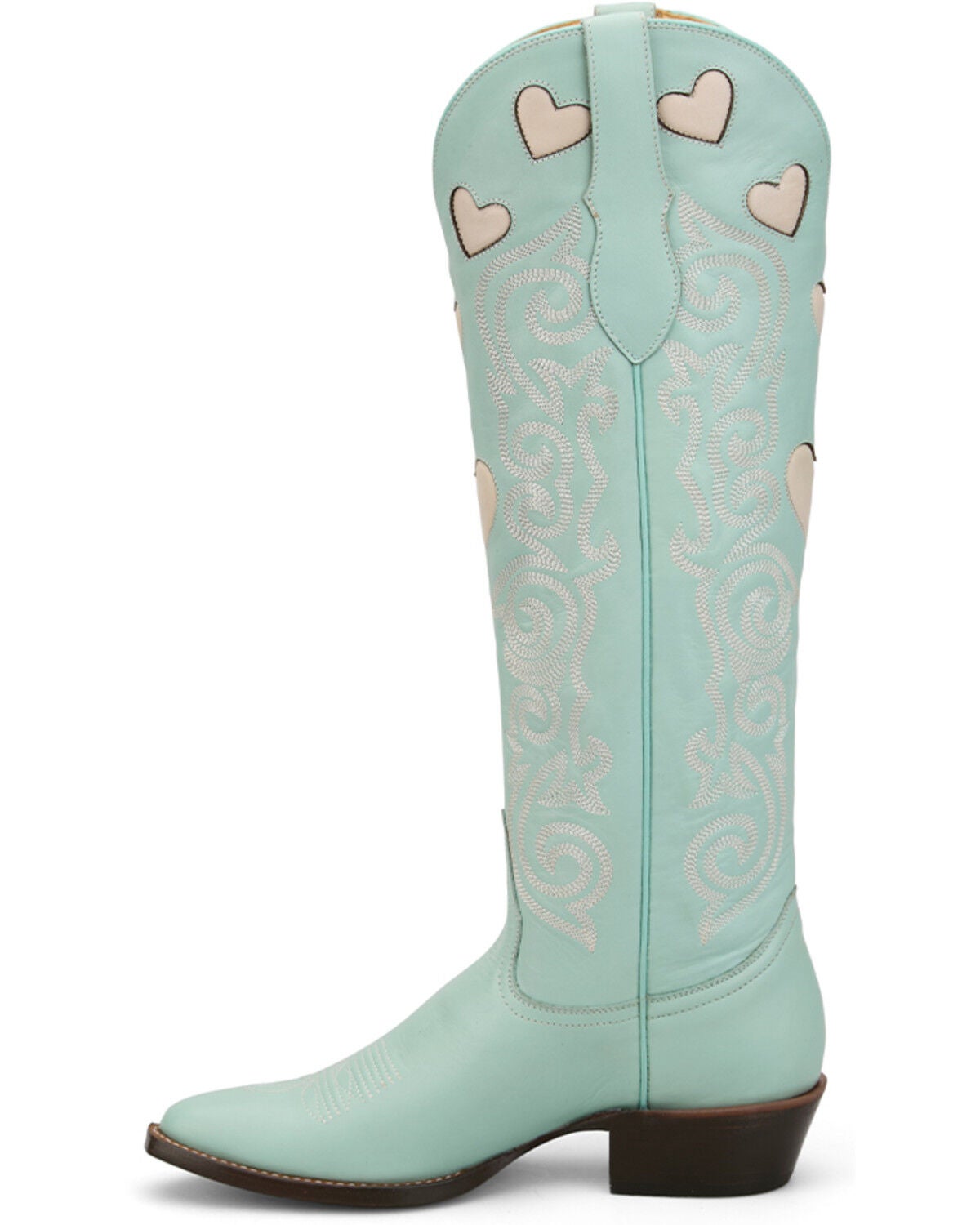 Image #3 - Justin Women's Heart Inlay Tall Western Boots - Snip Toe, Blue, hi-res