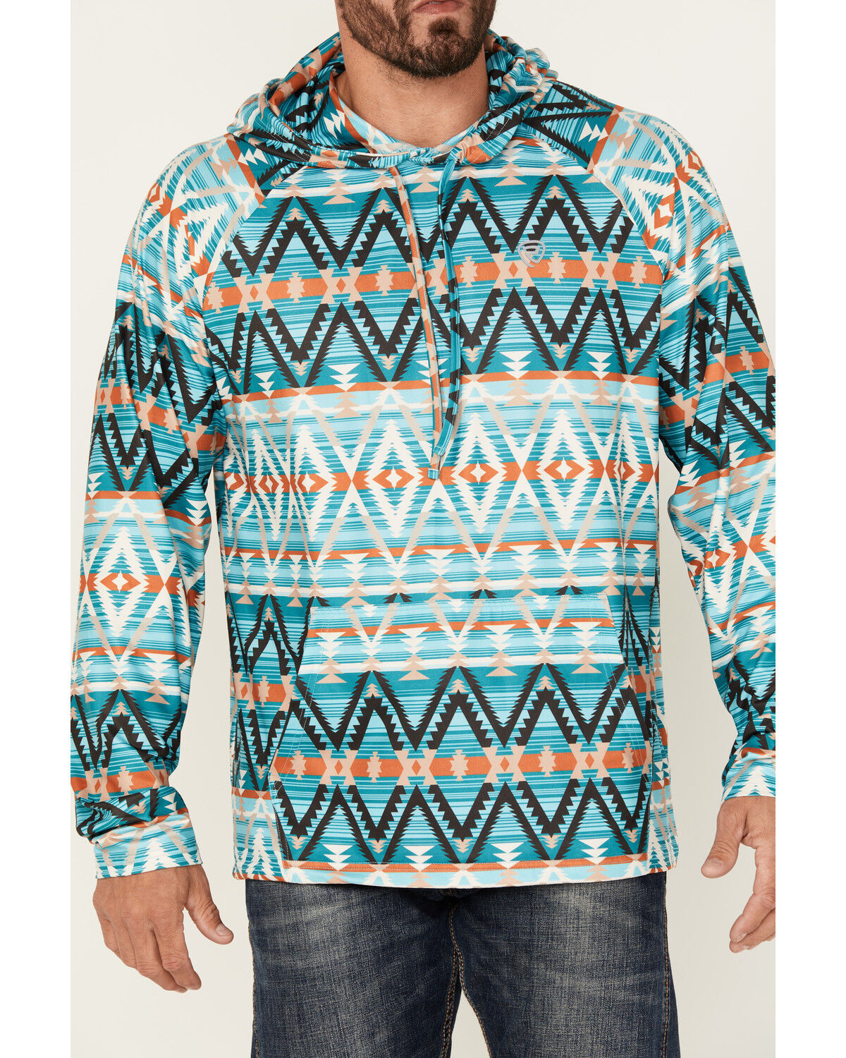 Image #3 - Rock & Roll Denim Men's Southwestern Print Hooded Sweatshirt, Turquoise, hi-res