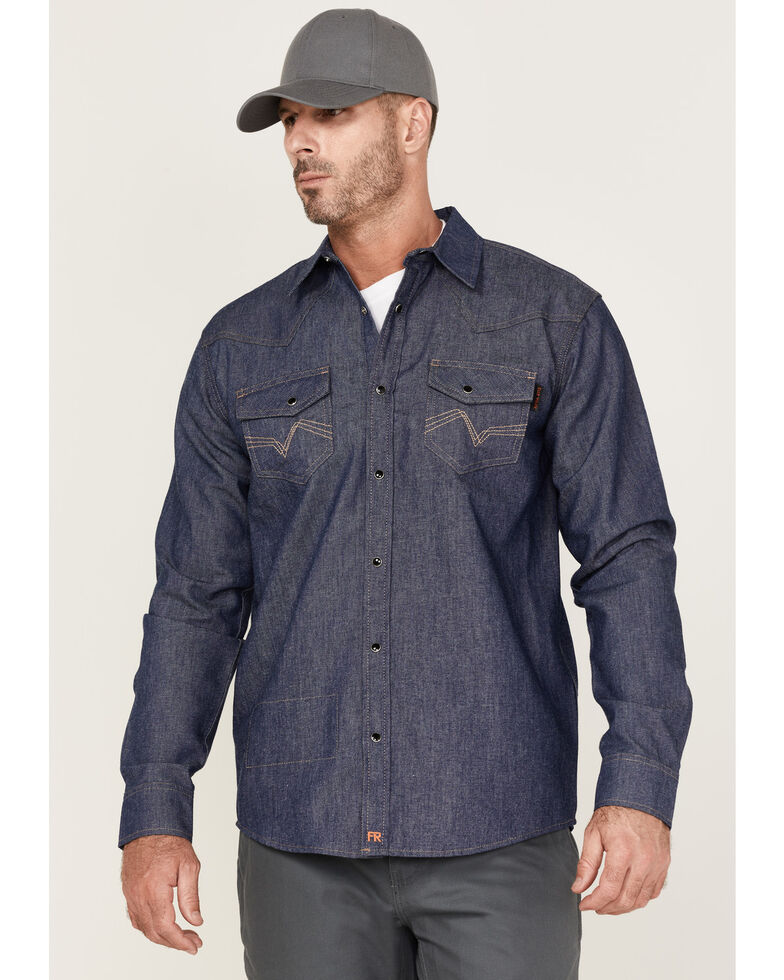 Cody James Men's FR Denim Mount Vernon Long Sleeve Snap Work Shirt , Indigo, hi-res