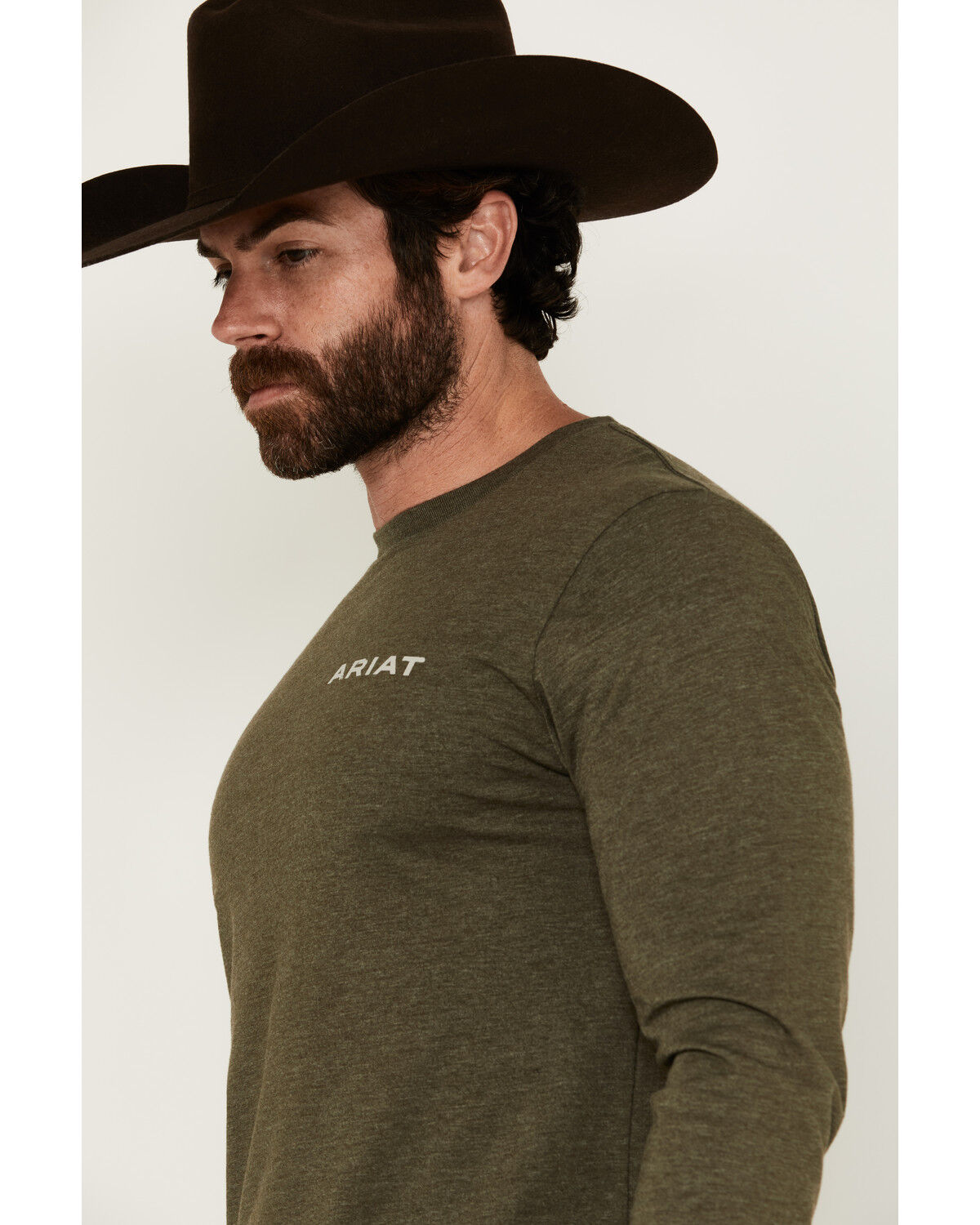 Image #3 - Ariat Men's Boarded Hex Flag Long Sleeve Graphic T-Shirt, Heather Green, hi-res