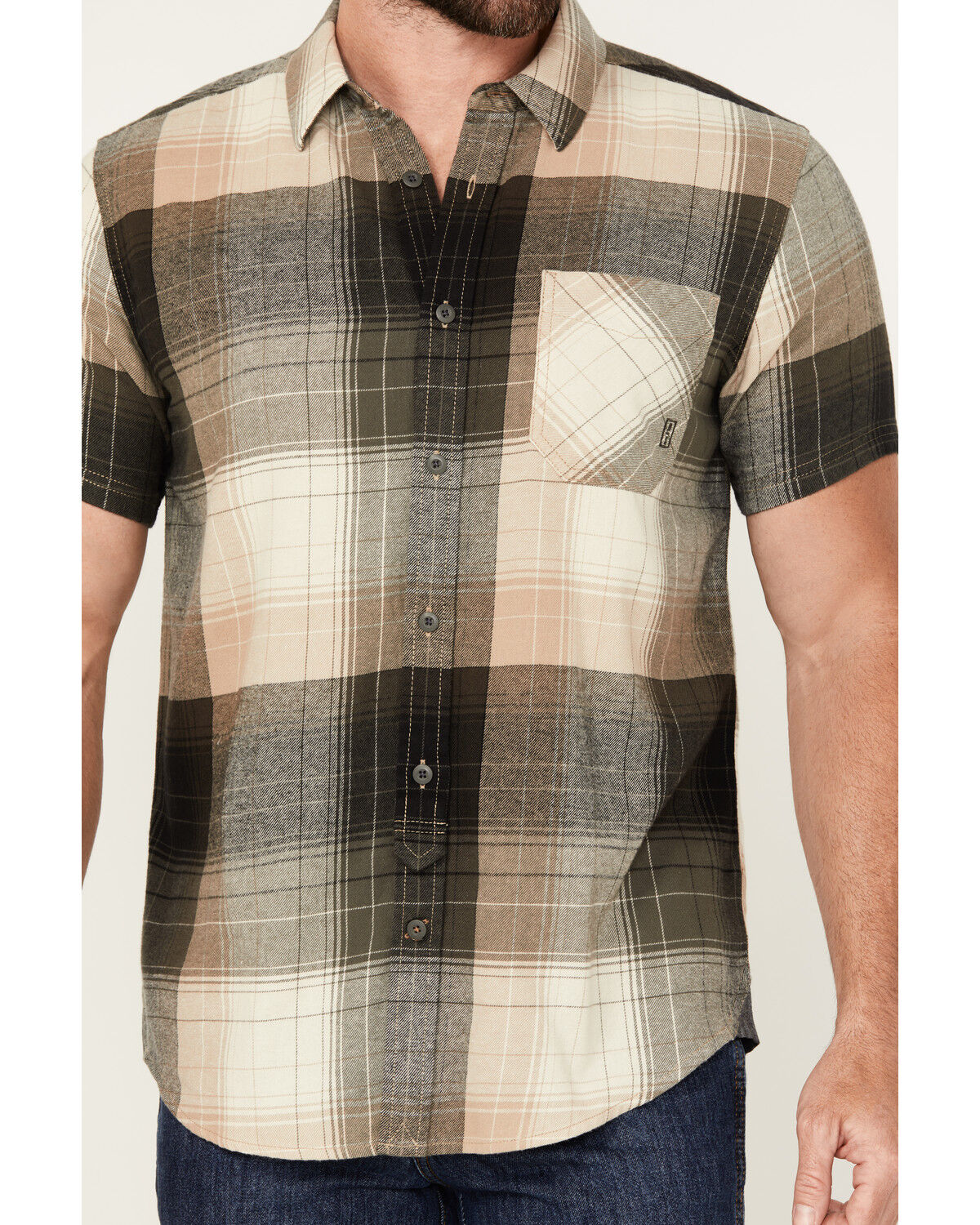 Image #3 - Brothers and Sons Men's Tooele Plaid Print Short Sleeve Button Down Western Shirt, Dark Grey, hi-res