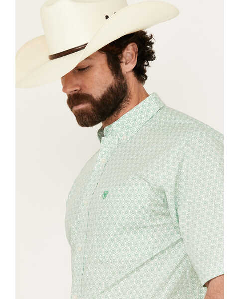 Image #2 - Ariat Men's Dimitri Geo Print Short Sleeve Button-Down Western Shirt - Big , Light Green, hi-res