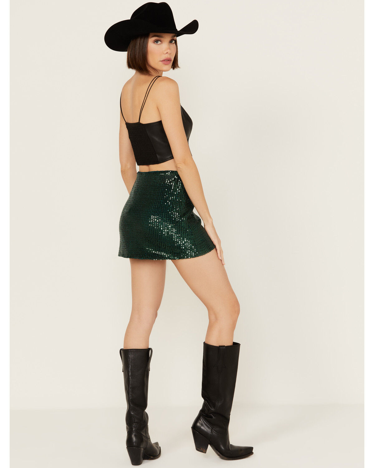 Image #3 - Show Me Your Mumu Women's All Night Sequins Skort, Dark Green, hi-res
