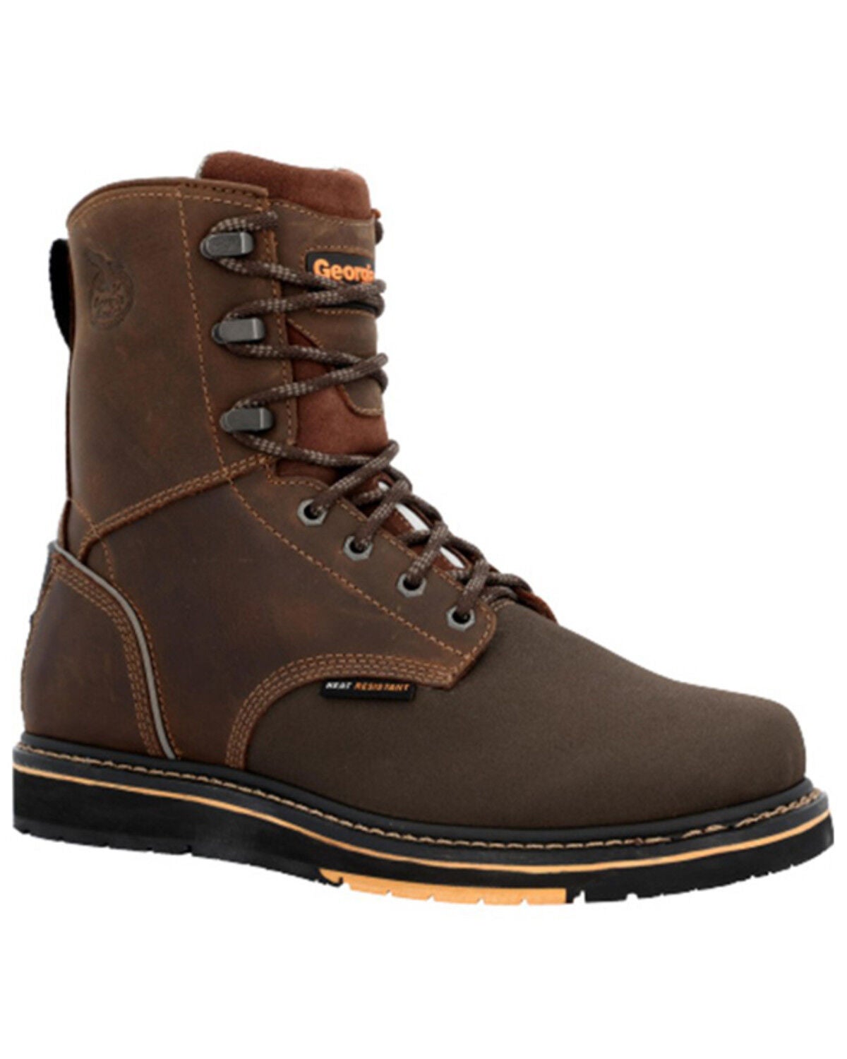 Georgia Boot Men's AMP LT Wedge 8" Lace-Up Work Boots - Soft Toe, Brown, hi-res
