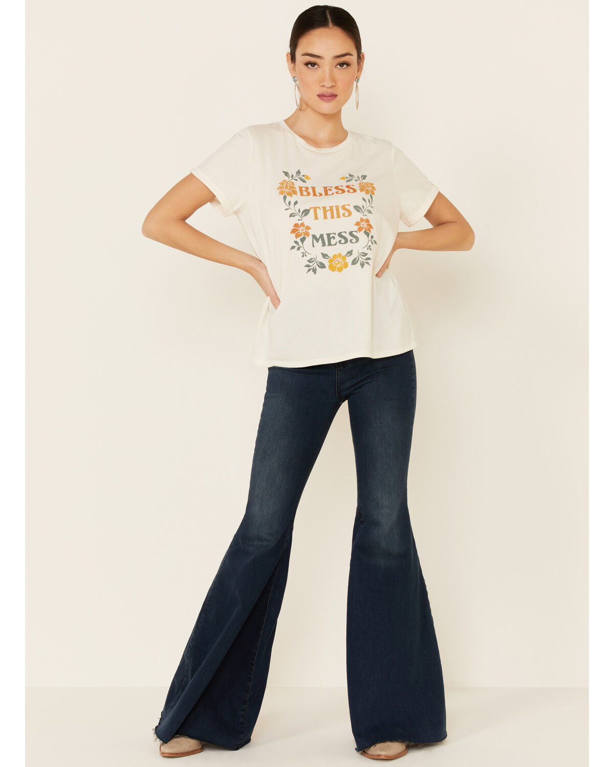 Image #2 - Cut & Paste Women's Bless This Mess Floral Graphic Short Sleeve Tee, Ivory, hi-res