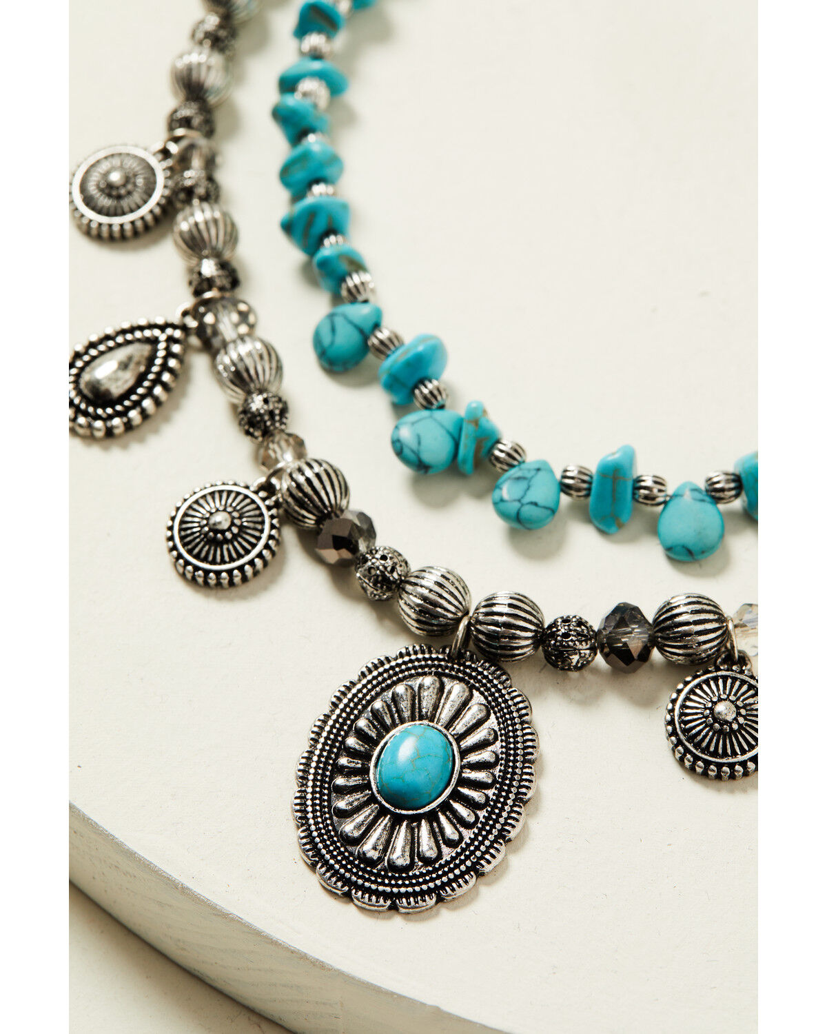 Image #2 - Shyanne Women's Shimmer Concho Multi Layered Turquoise Beaded Necklace, Silver, hi-res