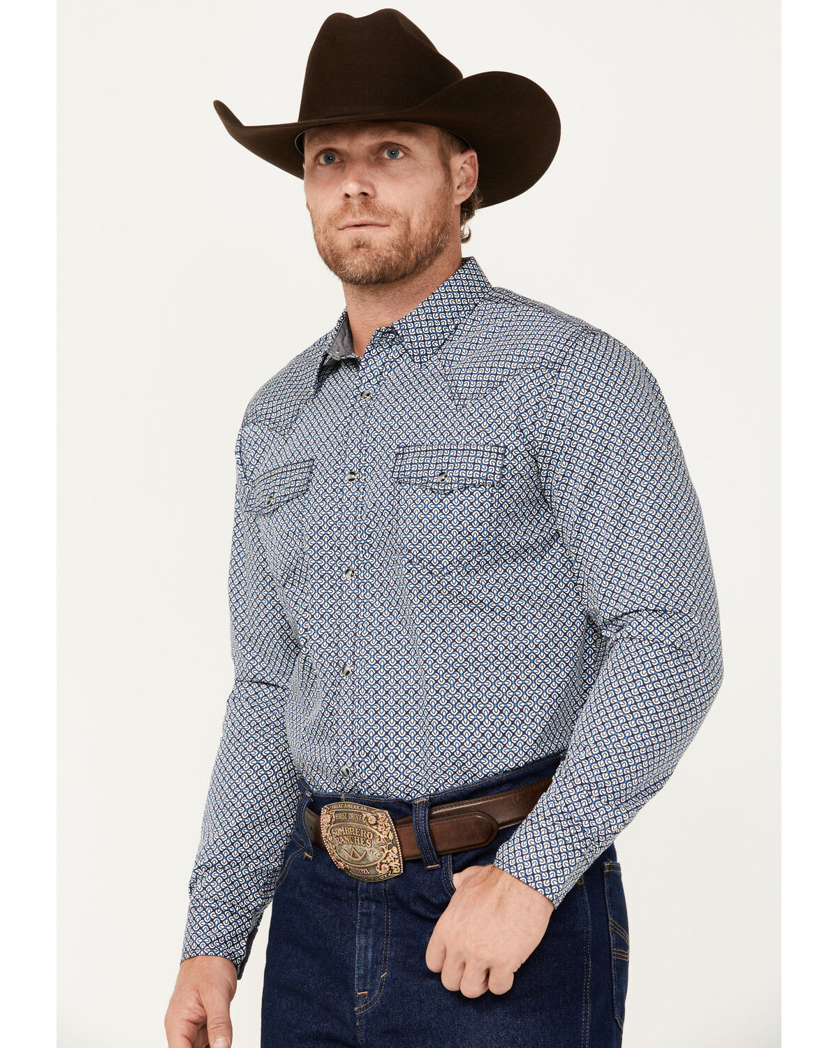 Image #2 - Cody James Men's Reride Geo Print Long Sleeve Snap Western Shirt - Big, Navy, hi-res