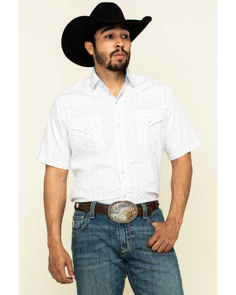 Ely Walker Men's Multi Southwestern Geo Print Snap Short Sleeve Western Shirt , White, hi-res
