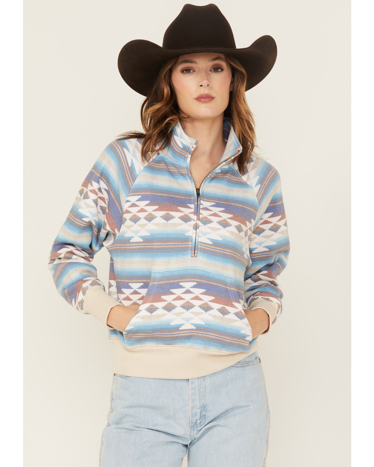 Image #2 - Shyanne Women's Southwestern Print Half Zip Pullover, Medium Blue, hi-res