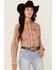 Image #1 - Wrangler Retro Women's Horseshoe Striped Print Long Sleeve Snap Western Shirt, Rose, hi-res