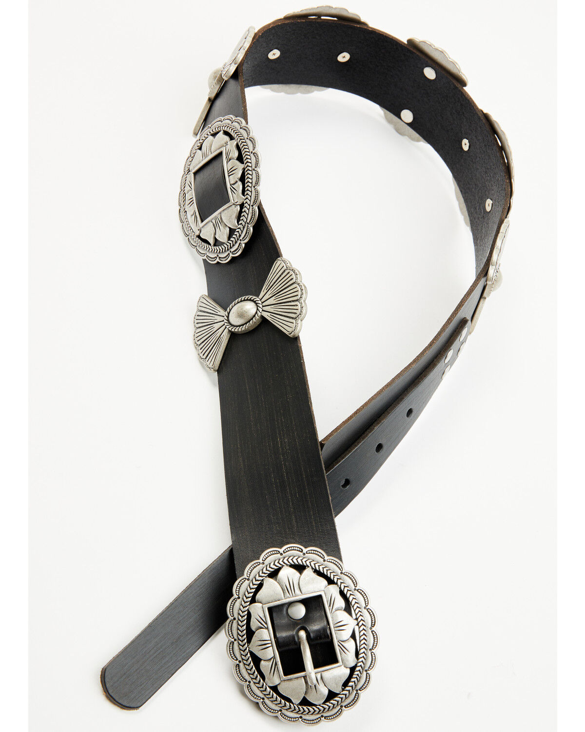 Image #2 - Wonderwest Women's Cassadee Big Concho Leather Belt, Black, hi-res