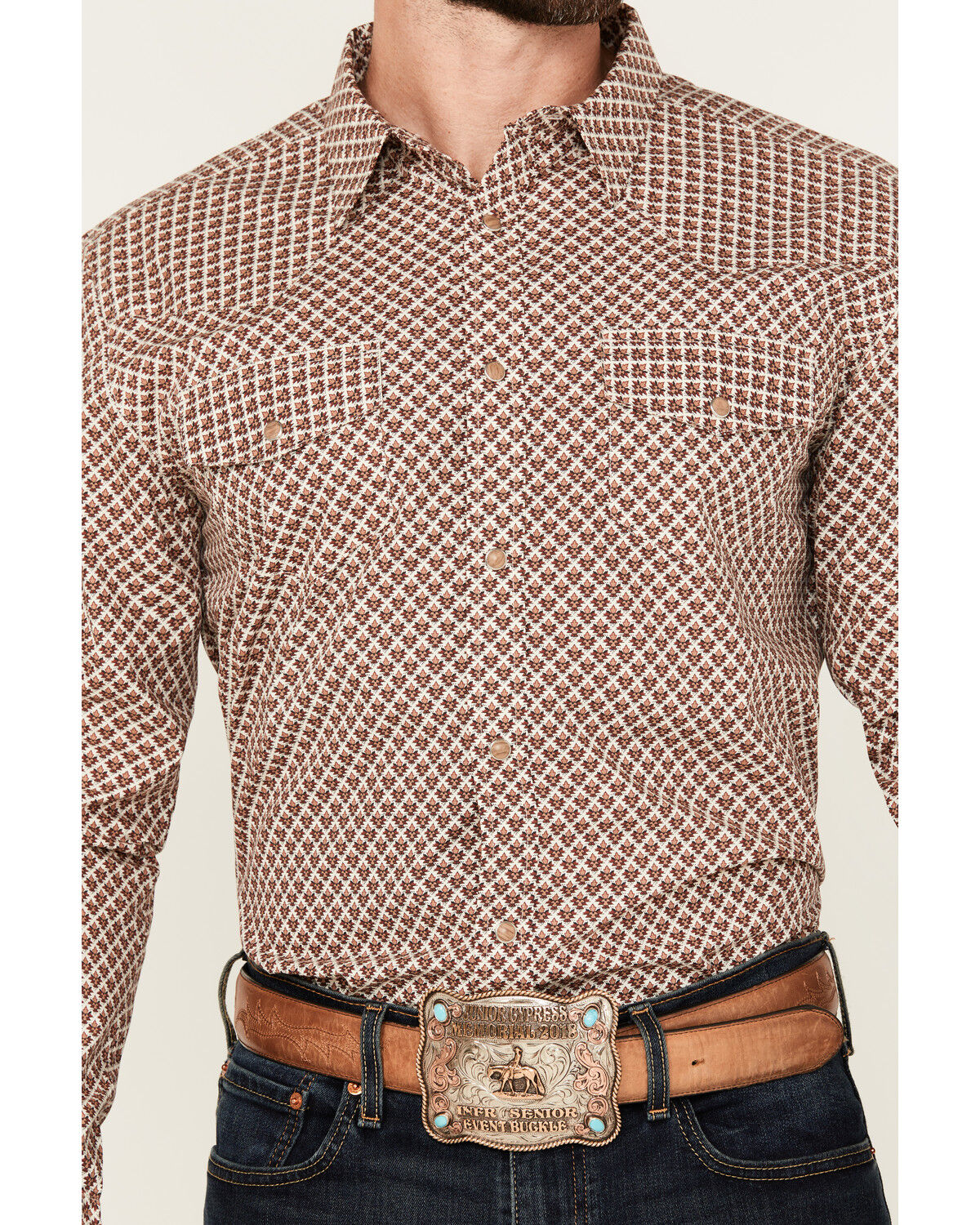Image #3 - Gibson Trading Co Men's Torch Geo Long Sleeve Snap Western Shirt, Cream, hi-res