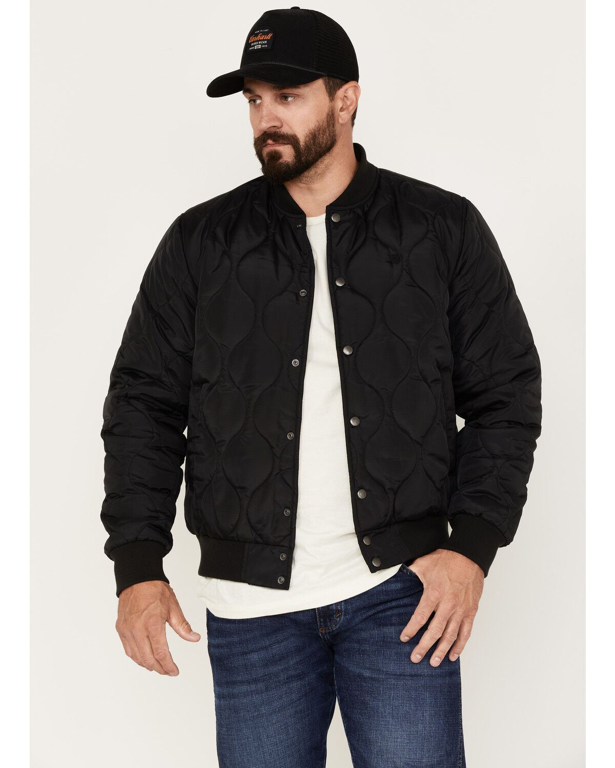 Image #1 - Brixton Men's Dillinger Quilted Bomber Jacket, Black, hi-res