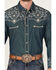 Image #3 - Scully Men's Denim Scroll Embroidered Long Sleeve Pearl Snap Western Shirt , Navy, hi-res