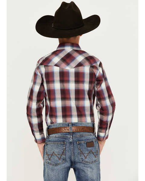 Image #4 - Roper Boys' Plaid Print Long Sleeve Pearl Snap Western Shirt, Wine, hi-res