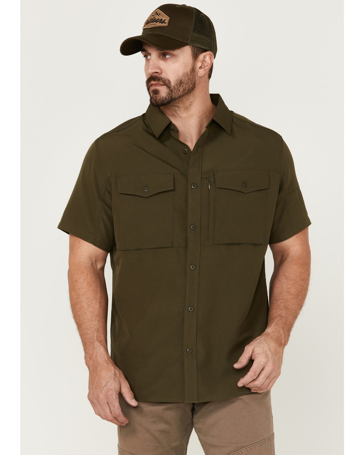 Image #1 - Brothers and Sons Men's Solid Dobby Performance Short Sleeve Button-Down Western Shirt, Olive, hi-res