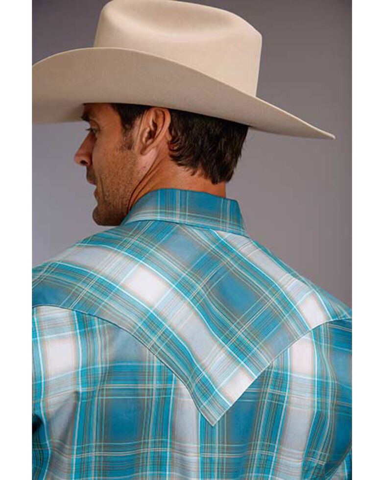 Stetson Men's Teal Plaid Long Sleeve Western Shirt , Blue, hi-res