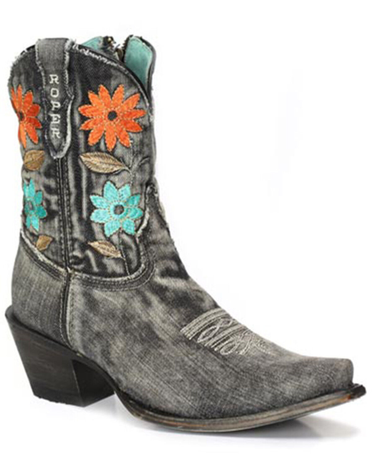 Image #1 - Roper Women's Flower Power Western Booties - Snip Toe, Black, hi-res