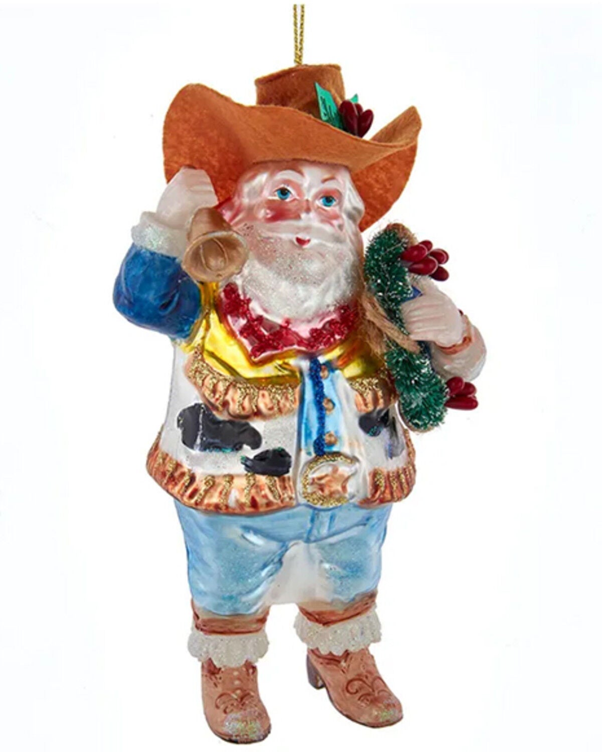 Kurt Adler Glass Cowboy Santa Ornament, Multi, hi-res
