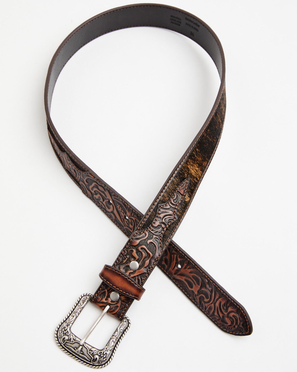 Image #2 - Cody James Men's Hair-On Floral Tooled Billet Leather Belt, Black, hi-res