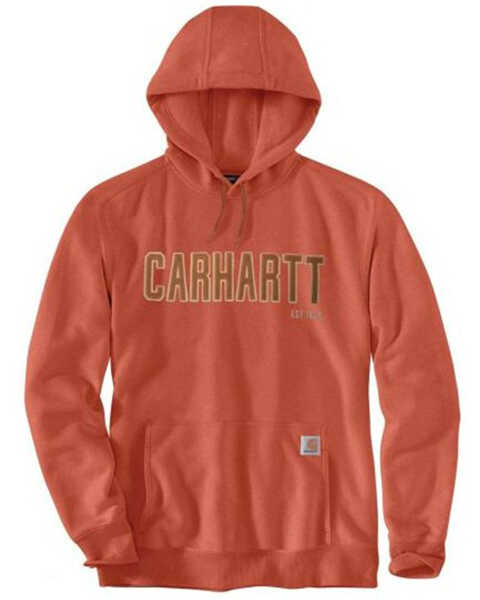 Carhartt Men's Loose Fit Midweight Felt Logo Graphic Hooded Sweatshirt , Orange, hi-res