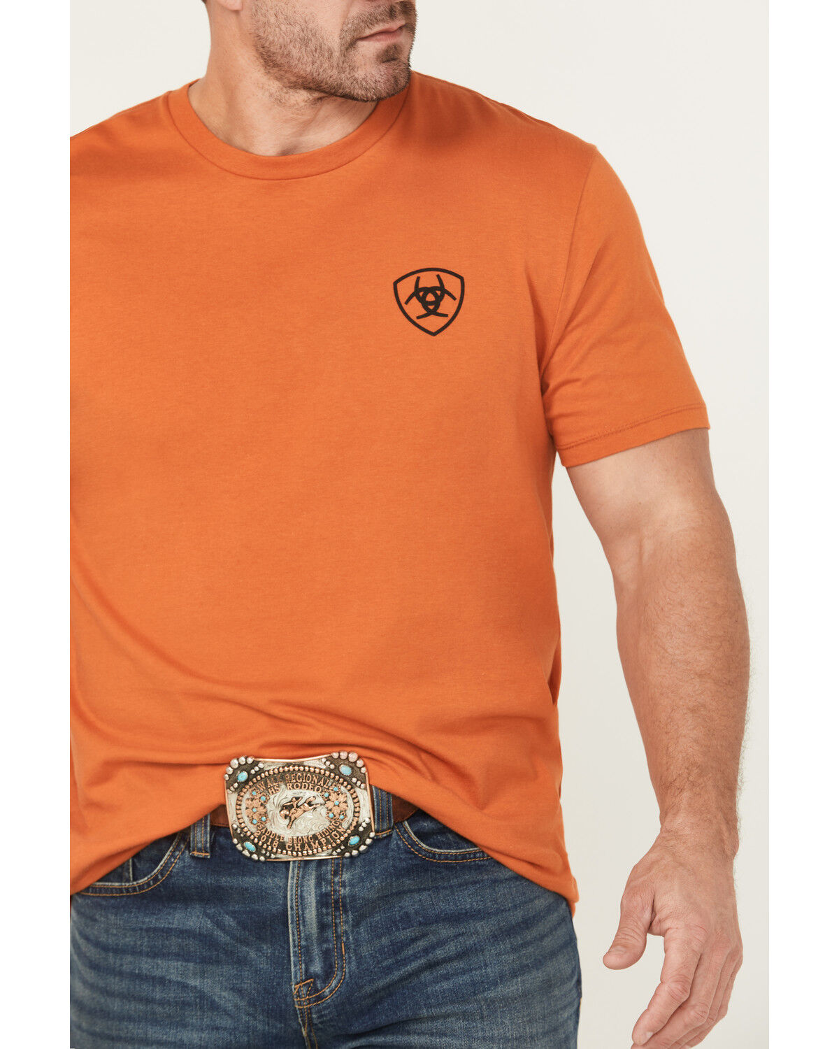 Image #4 - Ariat Men's Barb Shield Short Sleeve Graphic T-Shirt, Rust Copper, hi-res
