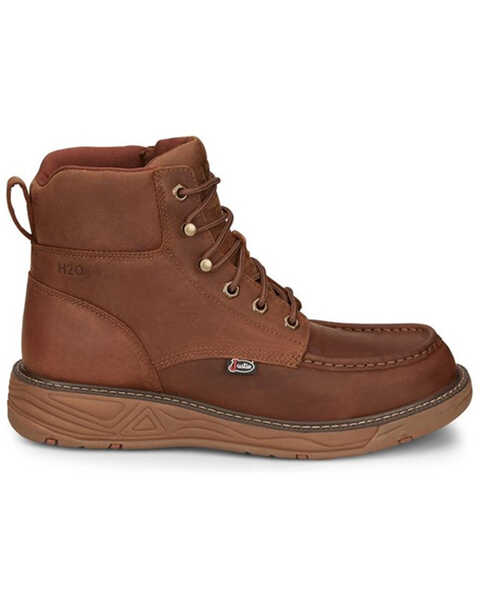Image #2 - Justin Men's Rush Waterproof 6" Lace-Up Nano Non-Comp Wedge Work Boots - Moc Toe , Brown, hi-res