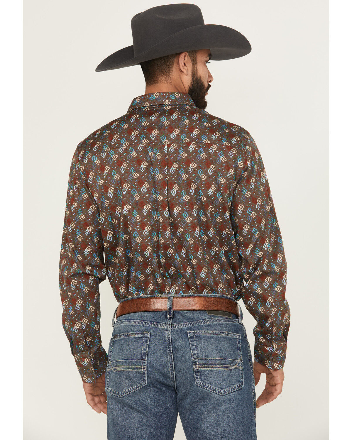 Image #4 - RANK 45® Men's Hudson Geo Southwestern Print Long Sleeve Button-Down Stretch Western Shirt, Brown, hi-res