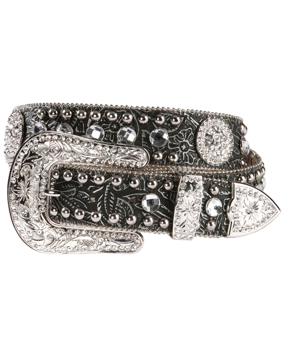 Image #1 - Blazin Roxx Women's Black Tooled Concho Belt, Black, hi-res