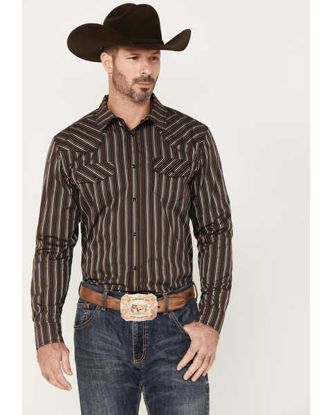 Gibson Men's Hideout Striped Long Sleeve Snap Western Shirt, Black, hi-res