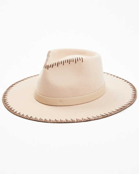 Shyanne Women's Embroidered Edge Felt Western Fashion Hat, Ivory, hi-res