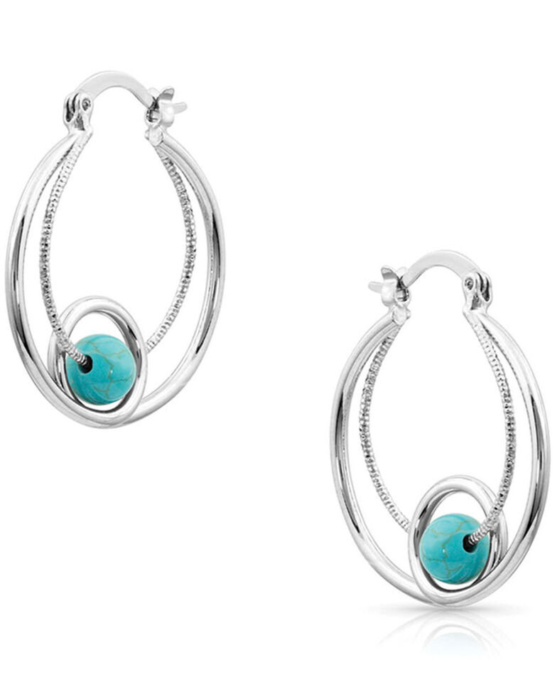 Montana Silversmiths Women's Tangled Turquoise Hoop Earrings, Silver, hi-res