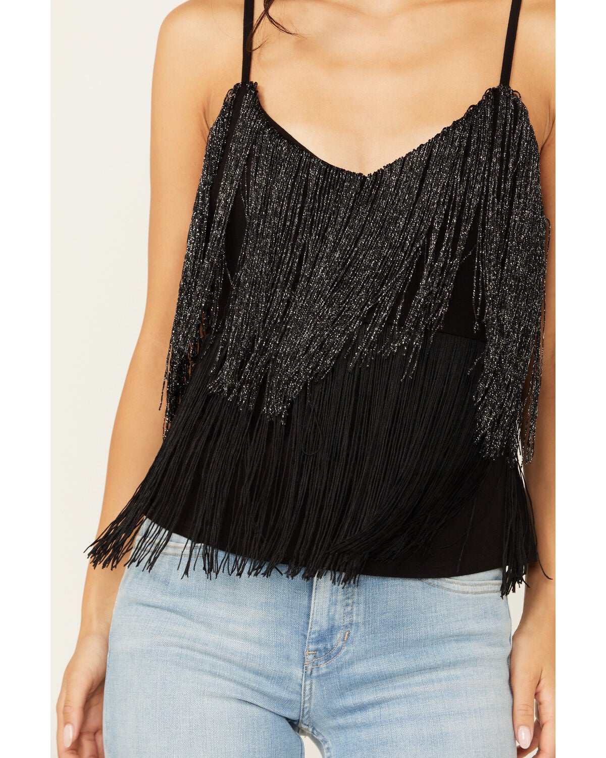 Image #3 - Idyllwind Women's Terrace Metallic Fringe Cami, Black, hi-res
