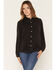 Image #1 - Lovestitch Women's Floral Embroidered Long Sleeve Button-Down Western Shirt, Black, hi-res