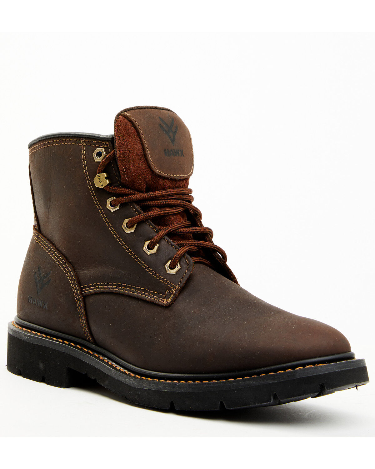 Image #1 - Hawx Men's Oily Crazy Horse 6" Lace-Up Soft Work Boots - Round Toe, Brown, hi-res
