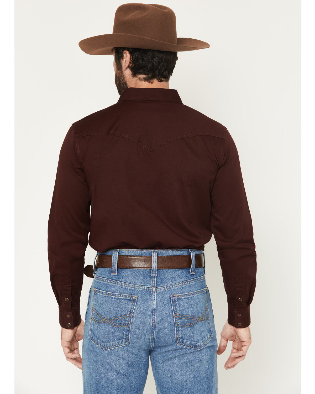 Image #4 - Blue Ranchwear Men's Ranch Life Solid Long Sleeve Snap Stretch Western Shirt, Burgundy, hi-res