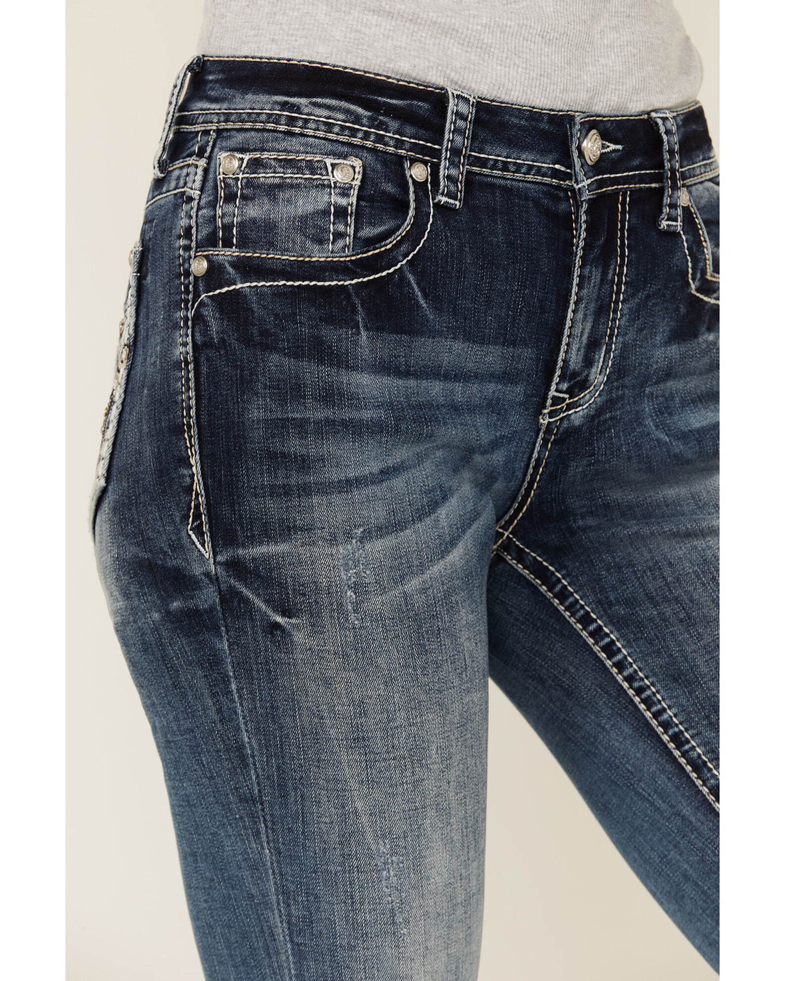 Product Name: Grace in LA Women's Medium Wash Mid Rise Swirl Pocket Bootcut  Stretch Denim Jeans