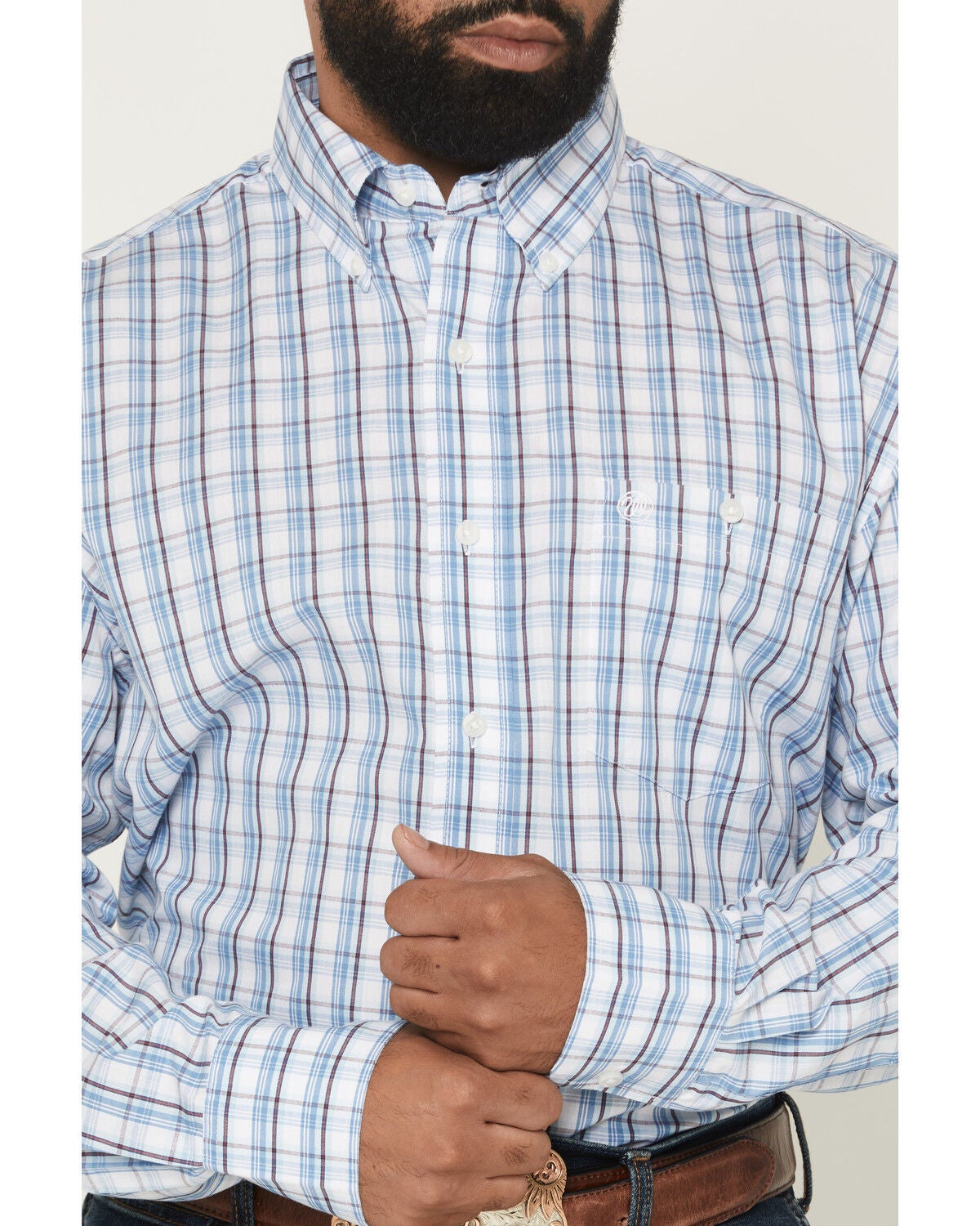 Image #3 - Wrangler Men's Plaid Print Long Sleeve Button-Down Western Shirt - Big, Blue, hi-res